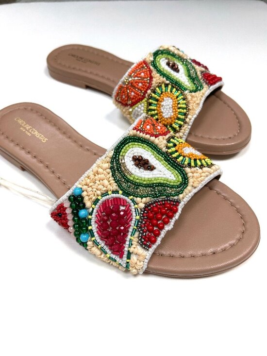 Caroline Constas Shoes - Caroline Constas Beaded Fruit Avocado Sandal Slide Resort Wear Size 8